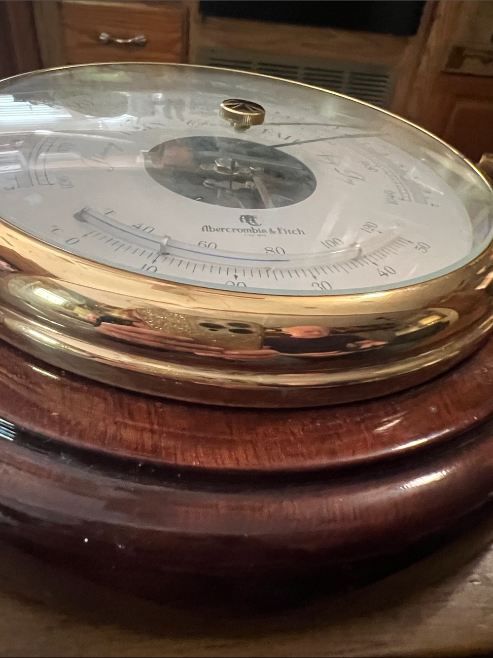 Abercrombie & Fitch Beveled Mahogany and Brass Wall Barometer - Picture 10 of 12